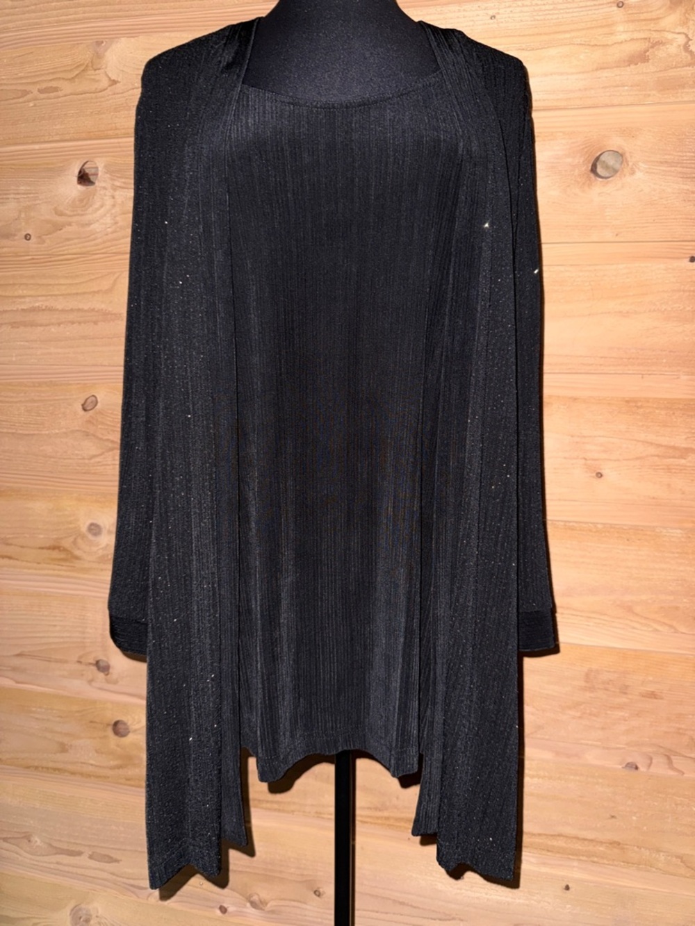 Black Women's Dressy Open-Front Cardigan jacket that sparkles 20W tank attached